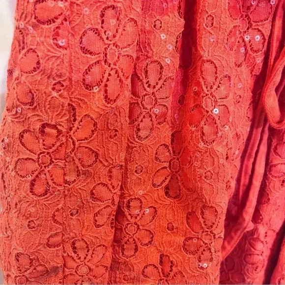 Vintage Justice girls tropical orange lined lace dress with sparkly sequins - Picture 3 of 6